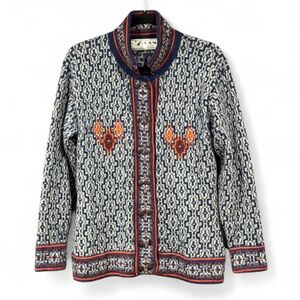 L.A.M 100% Alpaca Made in Bolivia Geometric Pattern Sweater Cardigan‎ Sz Large